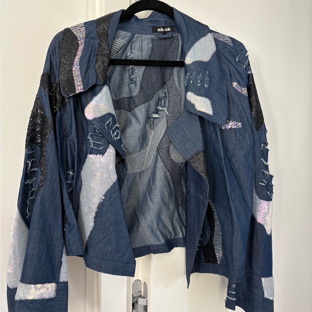 Women's Patchwork Denim Jacket - Blue and Black